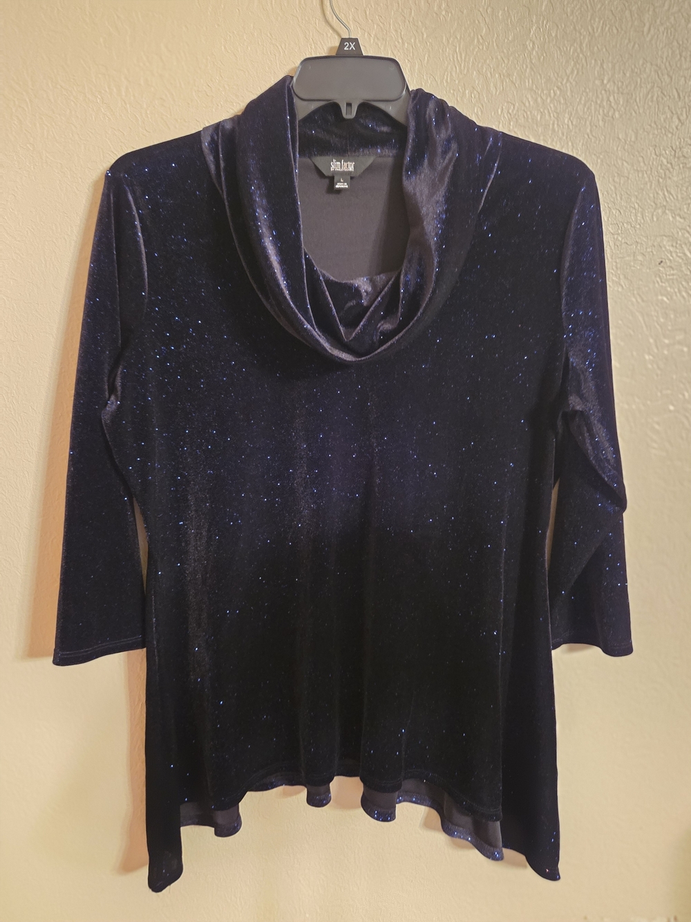 Slim Factor Investments Collection Navy Velvet Cowl Neck Sweater L